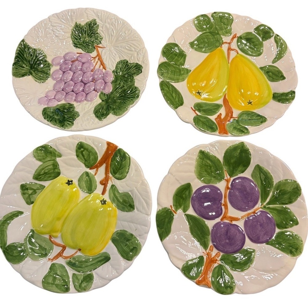 Shafford Fruit Du Jour Ceramic Plates Set of 4 Vintage 1987 Majolica Style EUC